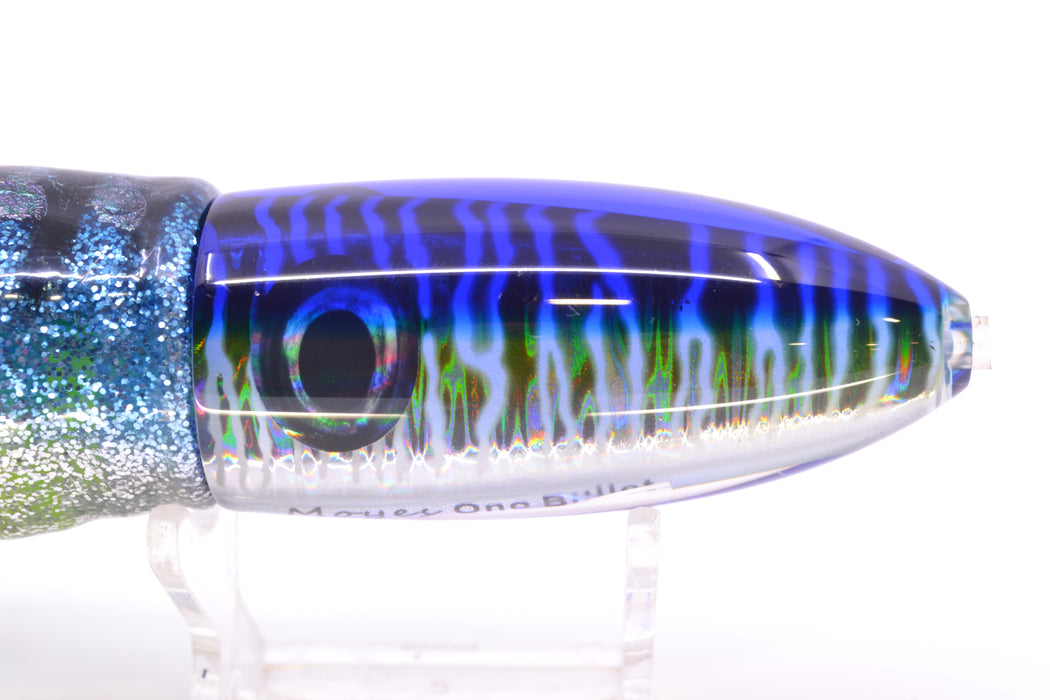 Moyes Lures Blue Mackerel Keeled Medium Ono Bullet 9" 8.7oz Skirted Blue Aurora GZE