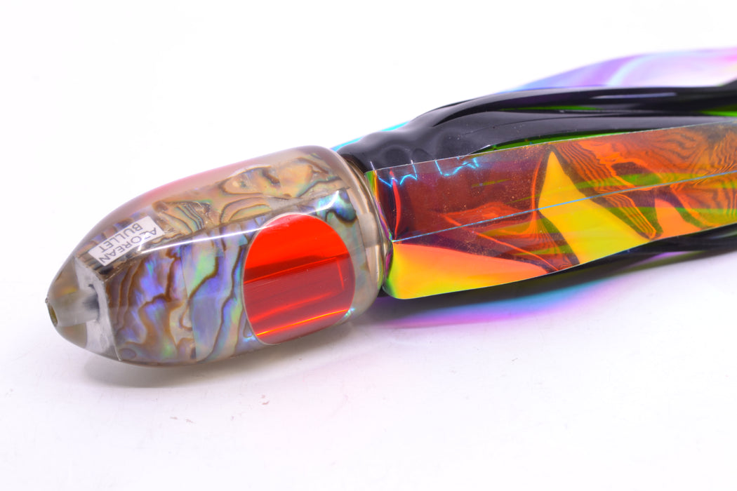 Azores Lures Paua Shell Red Eyes Azorean Bullet 9" 5.7oz Skirted Black/Green-Chartreuse with Wings