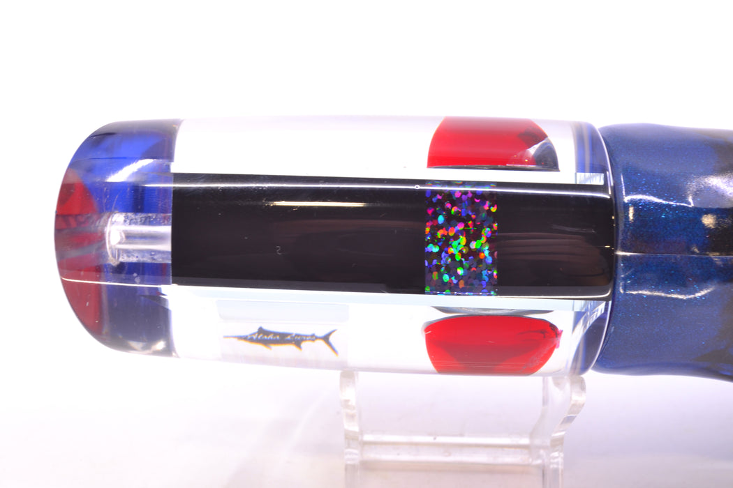 Aloha Lures Clear Mirrored Red Eyes Smash Bait 14" 12.2oz Fire Tailz Vinyl Blue Tiger GZE