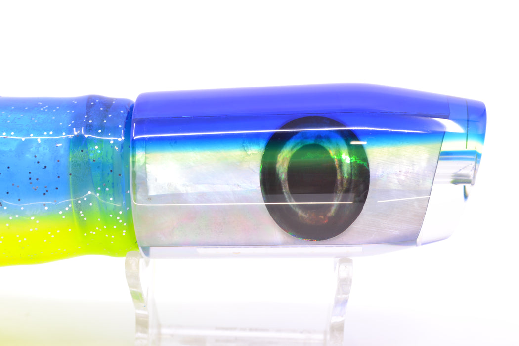 Moyes Lures White MOP Blue-Yellow Back Taxi Eyes Davey Boy 12" 8oz Skirted