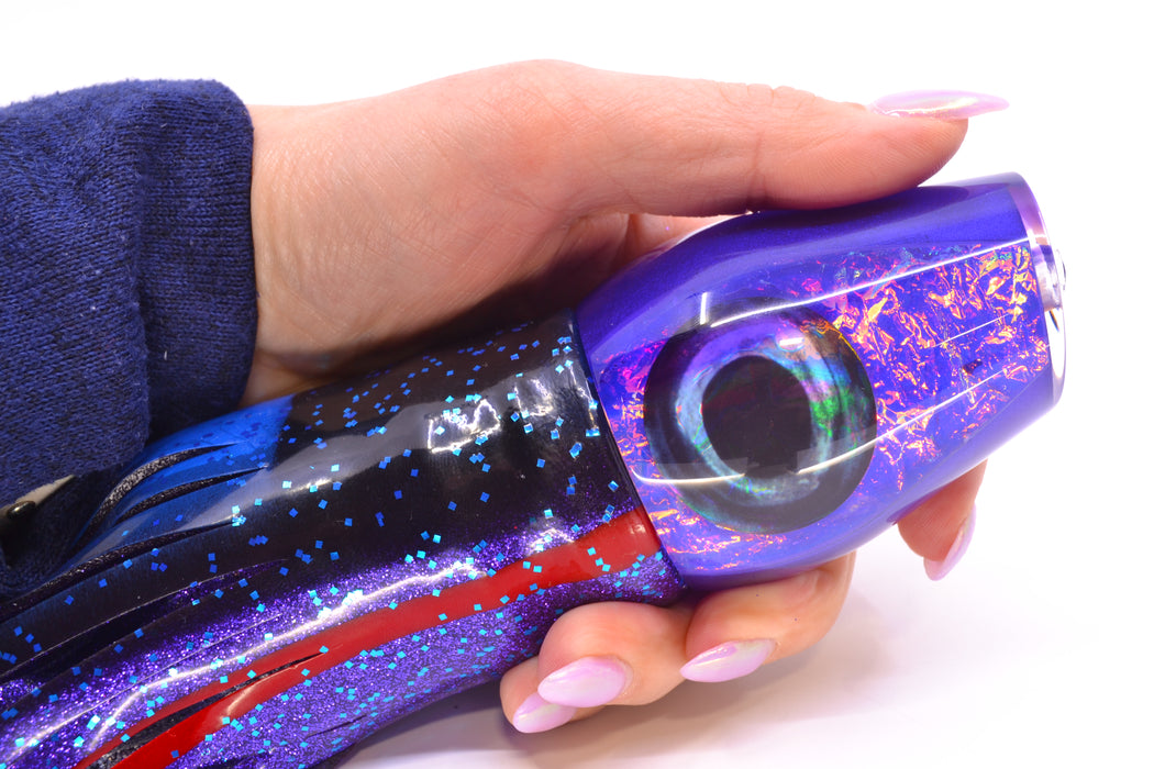 Moyes Lures Pink-Purple Dichro Purple Back Large Sumo 14" 13.8oz Skirted Blue & Black Bars GZE