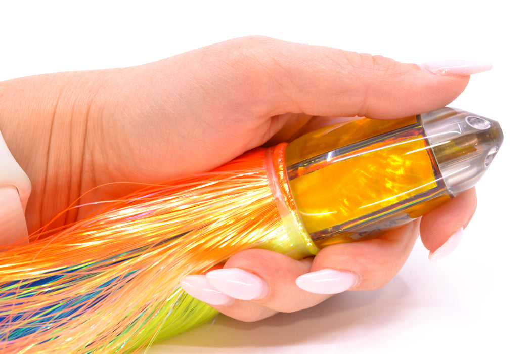 Ali'i Kai Lures Yellow Awabi Orange Rainbow UFO Jet 9"+ 6.5oz Strobez Orange-Chartreuse