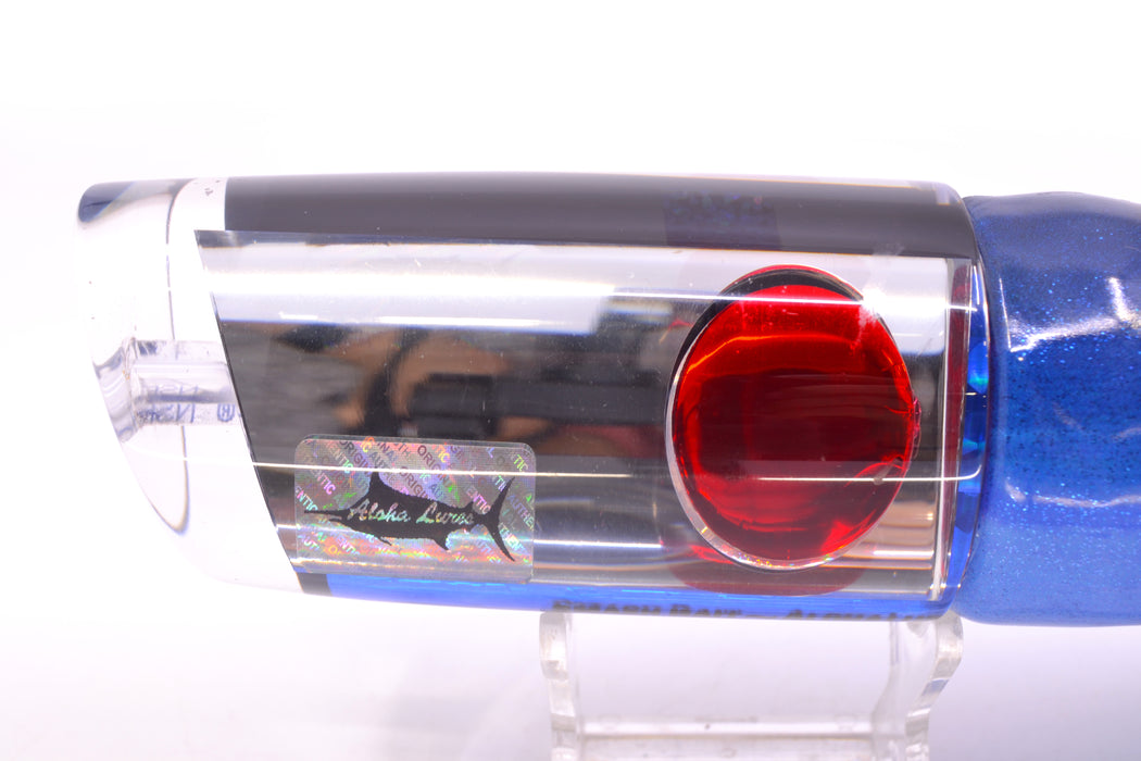 Aloha Lures Clear Mirrored Red Eyes Smash Bait 14" 12.2oz Fire Tailz Vinyl Blue Tiger GZE