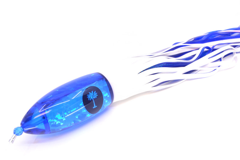 Palmetto Lures Blue Rainbow Flake Big Bully 12" 17oz Skirted White/Blue