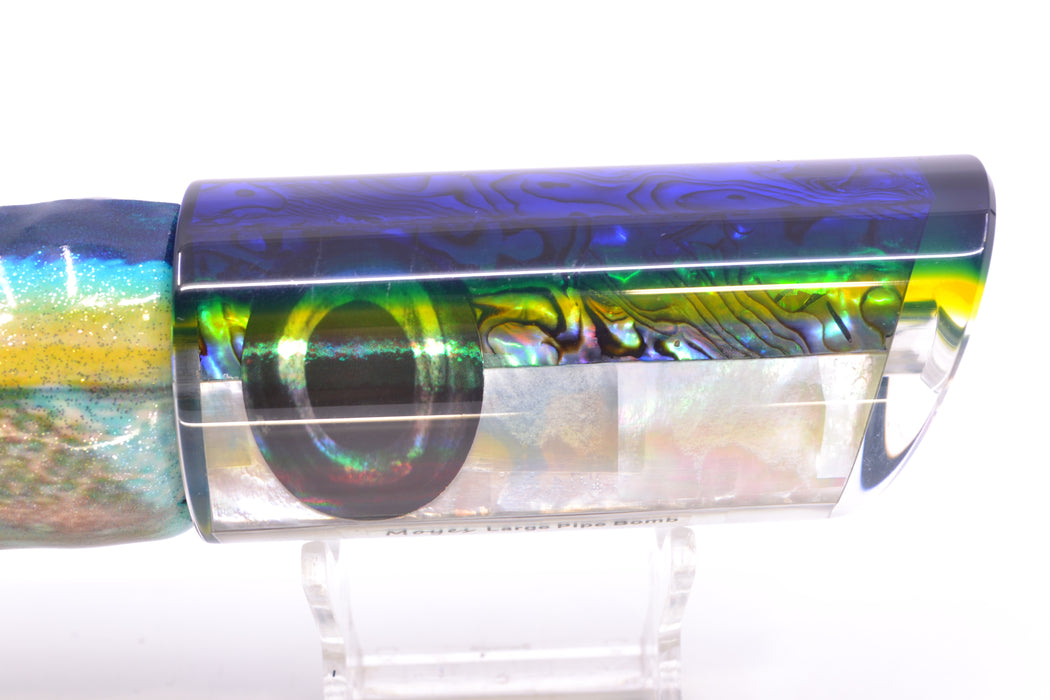 Moyes Lures Paua-MOP Blue-Yellow Back Large Pipe Bomb 14" 10.5oz FT Vinyl Tuna