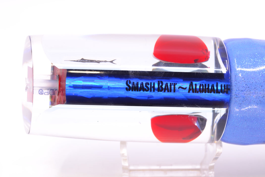 Aloha Lures Clear Mirrored Red Eyes Smash Bait 14" 12.2oz Fire Tailz Vinyl Blue Tiger GZE