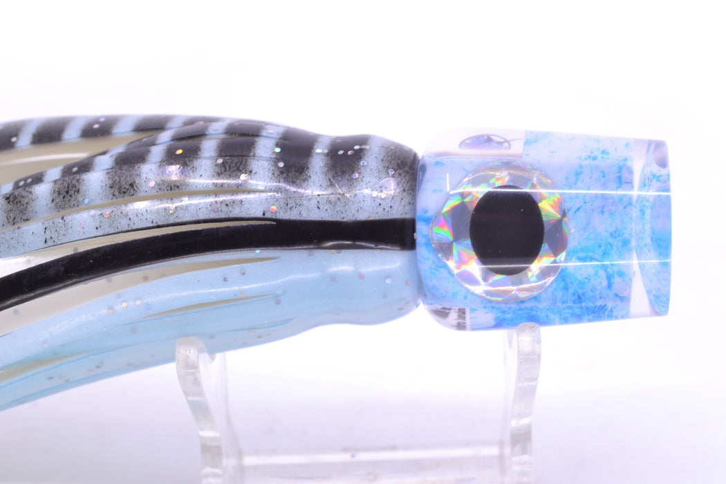 Azores Lures White-Blue Splatter Black-Silver Eyes Mini Tuna Feast 7" 2.3oz Skirted