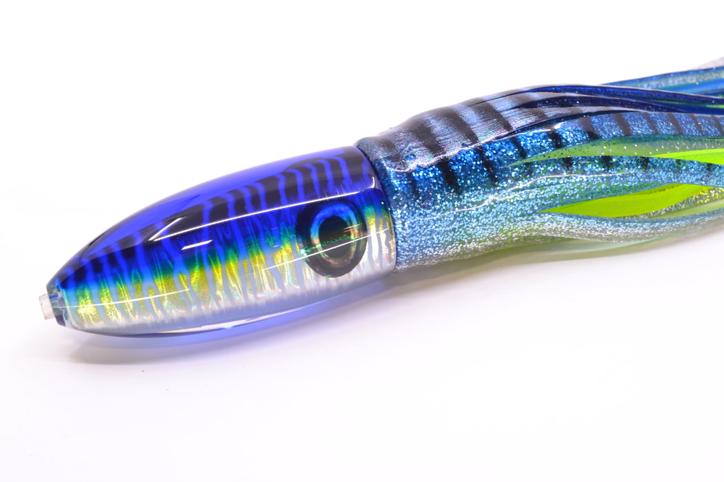 Moyes Lures Blue Mackerel Keeled Medium Ono Bullet 9" 8.7oz Skirted Blue Aurora GZE