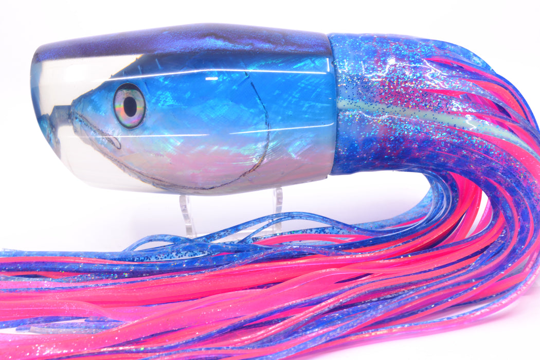Ali'i Kai Lures Blue-White Shell Blue Back Fish Head Torta Teaser 30oz Skirted Blue Dots