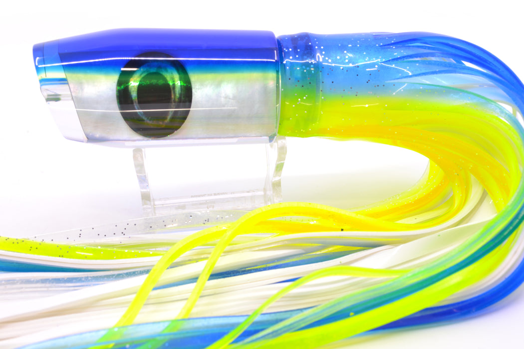 Moyes Lures White MOP Blue-Yellow Back Taxi Eyes Davey Boy 12" 8oz Skirted