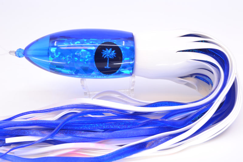 Palmetto Lures Blue Rainbow Flake Big Bully 12" 17oz Skirted White/Blue