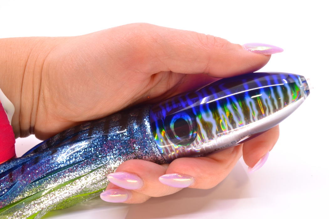 Moyes Lures Blue Mackerel Keeled Medium Ono Bullet 9" 8.7oz Skirted Blue Aurora GZE