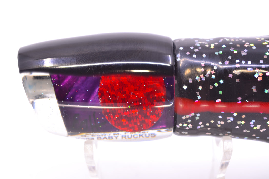 Marlin Magic Lures Purple MOP Black Back Red Eyes Baby Ruckus 10" 6.5oz Skirted Black