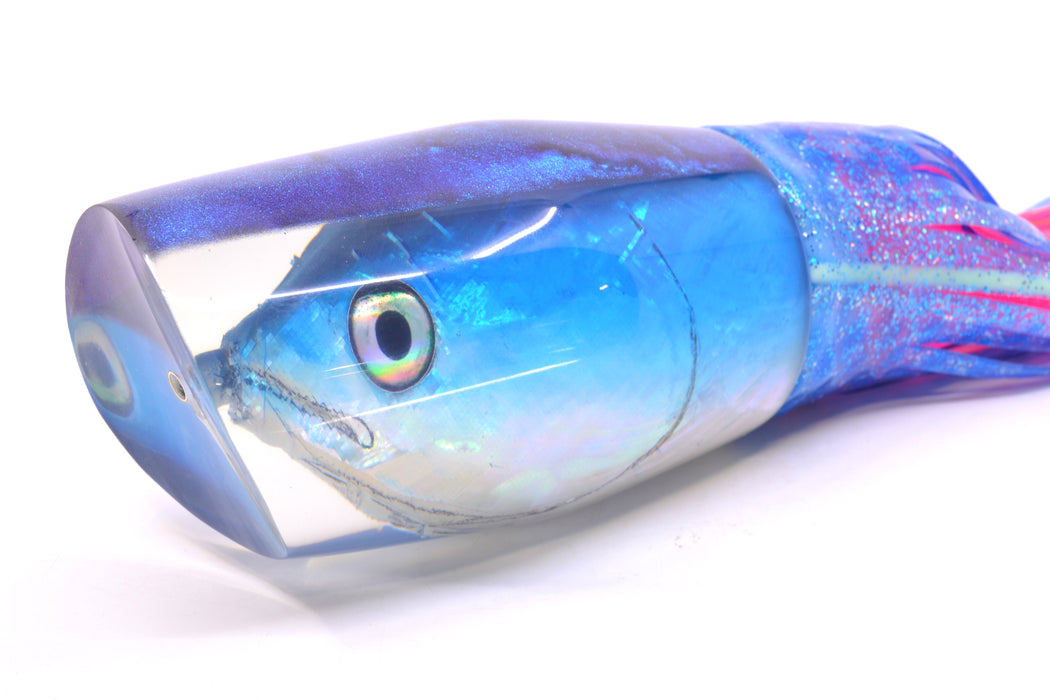 Ali'i Kai Lures Blue-White Shell Blue Back Fish Head Torta Teaser 30oz Skirted Blue Dots
