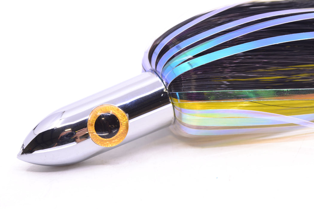 Iland Lures Black-Yellow-Crystal Flash Hair Chrome Head "Hawaiian Eye" Ilander 8.5" 2.5oz IL400F-BK/YL/CY