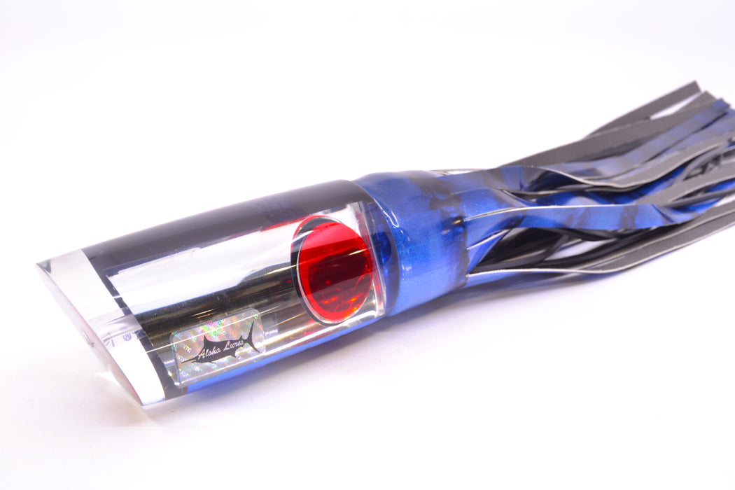 Aloha Lures Clear Mirrored Red Eyes Smash Bait 14" 12.2oz Fire Tailz Vinyl Blue Tiger GZE