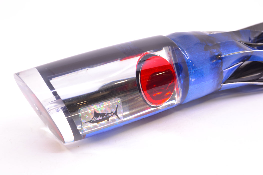 Aloha Lures Clear Mirrored Red Eyes Smash Bait 14" 12.2oz Fire Tailz Vinyl Blue Tiger GZE