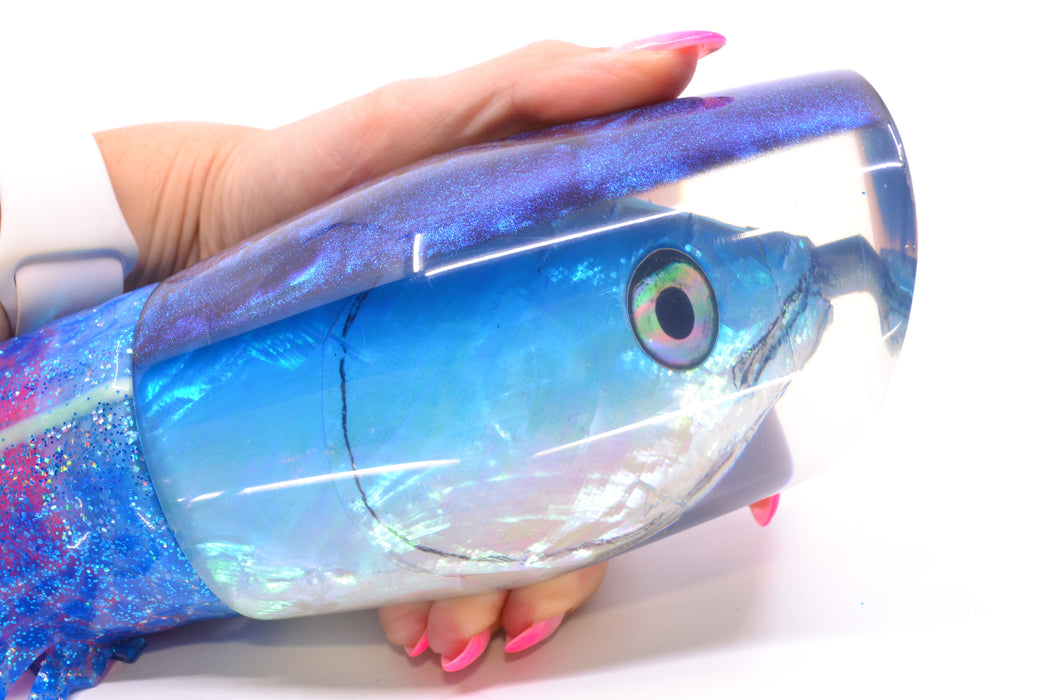 Ali'i Kai Lures Blue-White Shell Blue Back Fish Head Torta Teaser 30oz Skirted Blue Dots