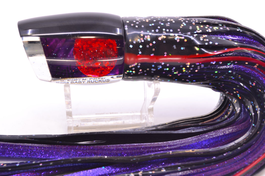 Marlin Magic Lures Purple MOP Black Back Red Eyes Baby Ruckus 10" 6.5oz Skirted Black