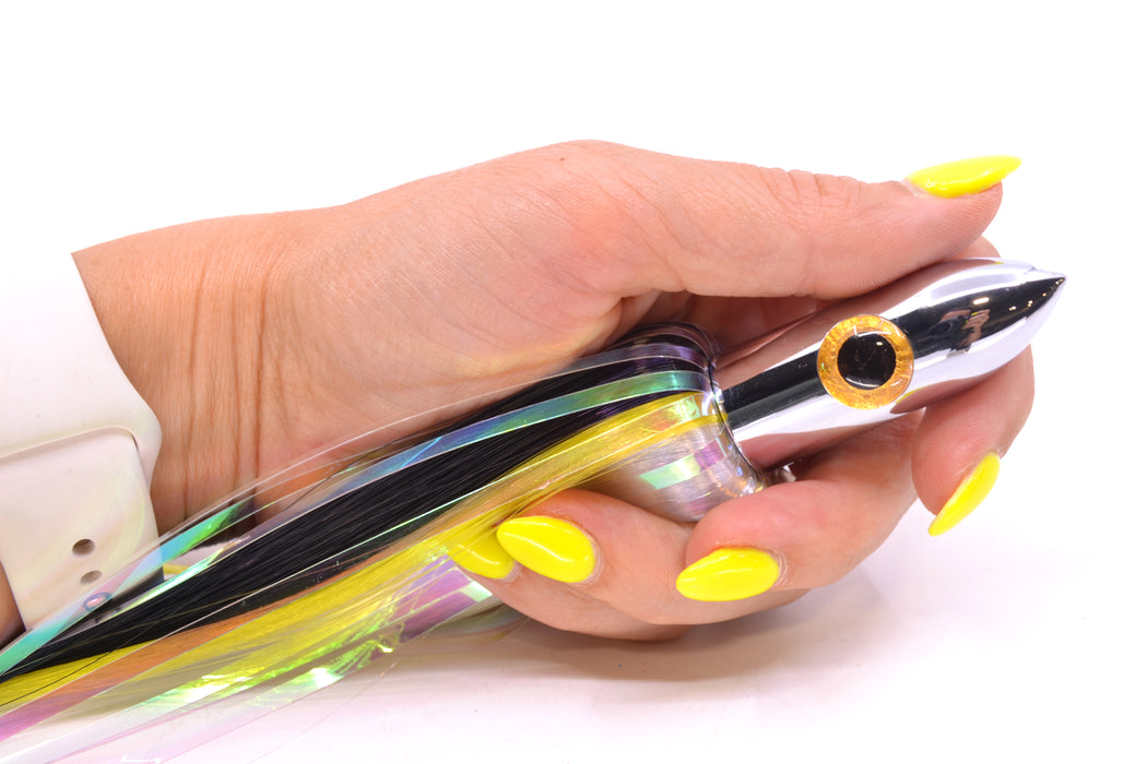Iland Lures Black-Yellow-Crystal Flash Hair Chrome Head "Hawaiian Eye" Ilander 8.5" 2.5oz IL400F-BK/YL/CY