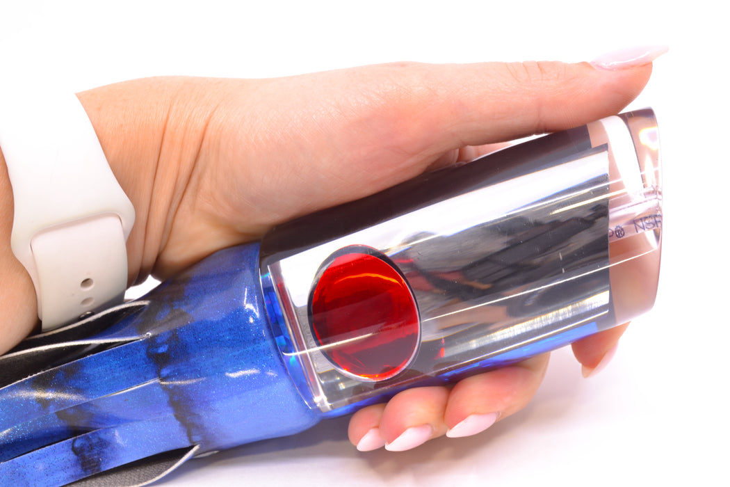 Aloha Lures Clear Mirrored Red Eyes Smash Bait 14" 12.2oz Fire Tailz Vinyl Blue Tiger GZE