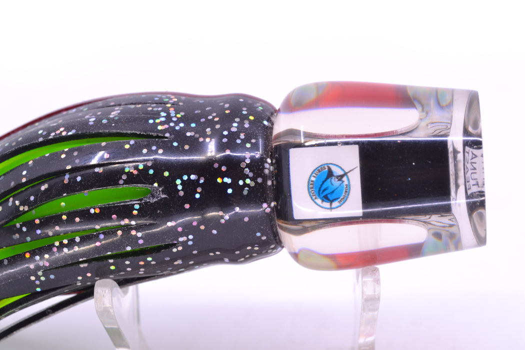 Azores Lures Paua Shell Red Eyes Tuna Feast 9" 3oz Skirted Black/Green-Chartreuse
