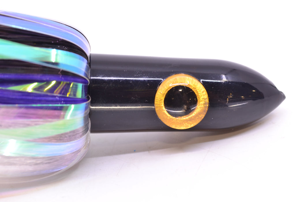 Iland Lures Black-Purple-Crystal Flash Hair Chrome Head "Hawaiian Eye" Ilander 8.5" 2.5oz IL405F-BK/PL/CY
