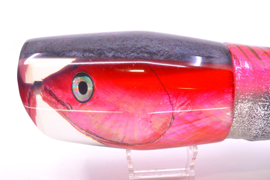 Ali'i Kai Lures Red-Pink Shell Charcoal Back Fish Head Torta Teaser 34oz Skirted