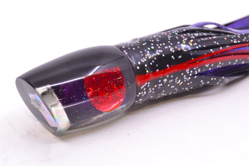 Marlin Magic Lures Purple MOP Black Back Red Eyes Baby Ruckus 10" 6.5oz Skirted Black