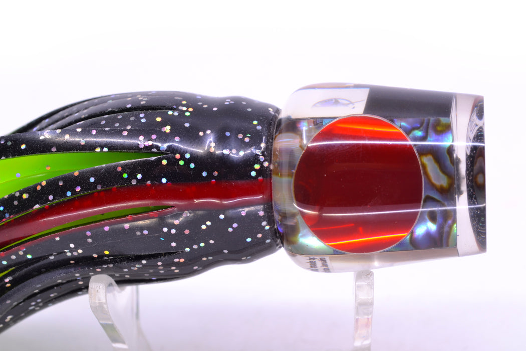 Azores Lures Paua Shell Red Eyes Tuna Feast 9" 3oz Skirted Black/Green-Chartreuse