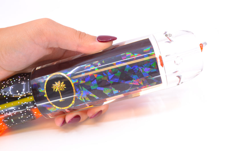 Palmetto Lures Black Rainbow Flake XL Mojo Rising 14" 26oz Skirted Black-Orange & Black Bars
