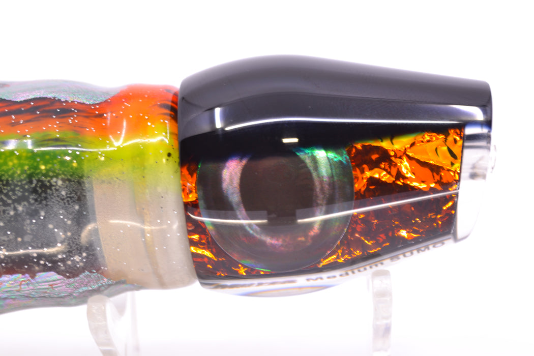 Moyes Lures Orange Dichro Black Back Taxi Eyes Medium Sumo 12" 6.8oz Skirted