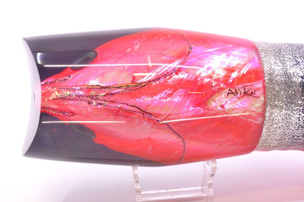 Ali'i Kai Lures Red-Pink Shell Charcoal Back Fish Head Torta Teaser 34oz Skirted