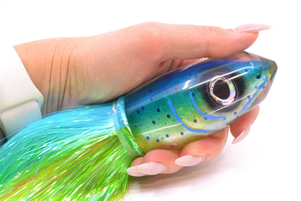 Tsutomu Lures Mahi Fish Head Benchmark Bullet 12" 8oz EZ Flash Ice Blue-Green