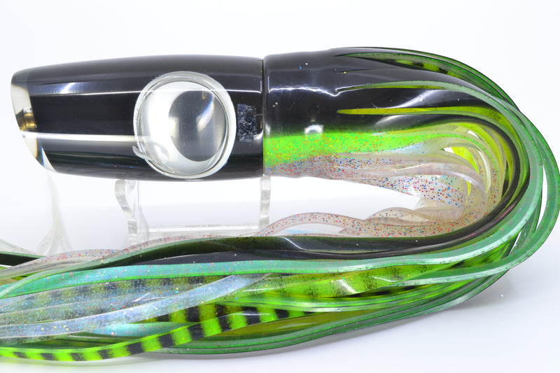 Koya Lures Black Pearl Doll Eyes Medium Kona Plunger 10" 8oz Skirted *CRACKED* GZE