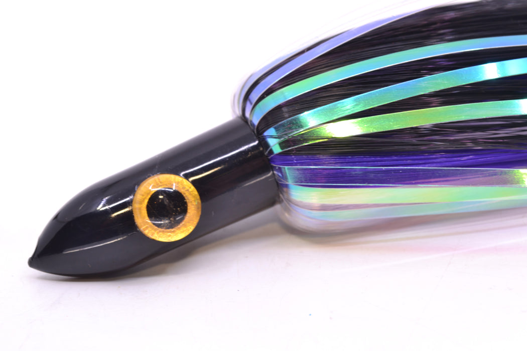 Iland Lures Black-Purple-Crystal Flash Hair Chrome Head "Hawaiian Eye" Ilander 8.5" 2.5oz IL405F-BK/PL/CY
