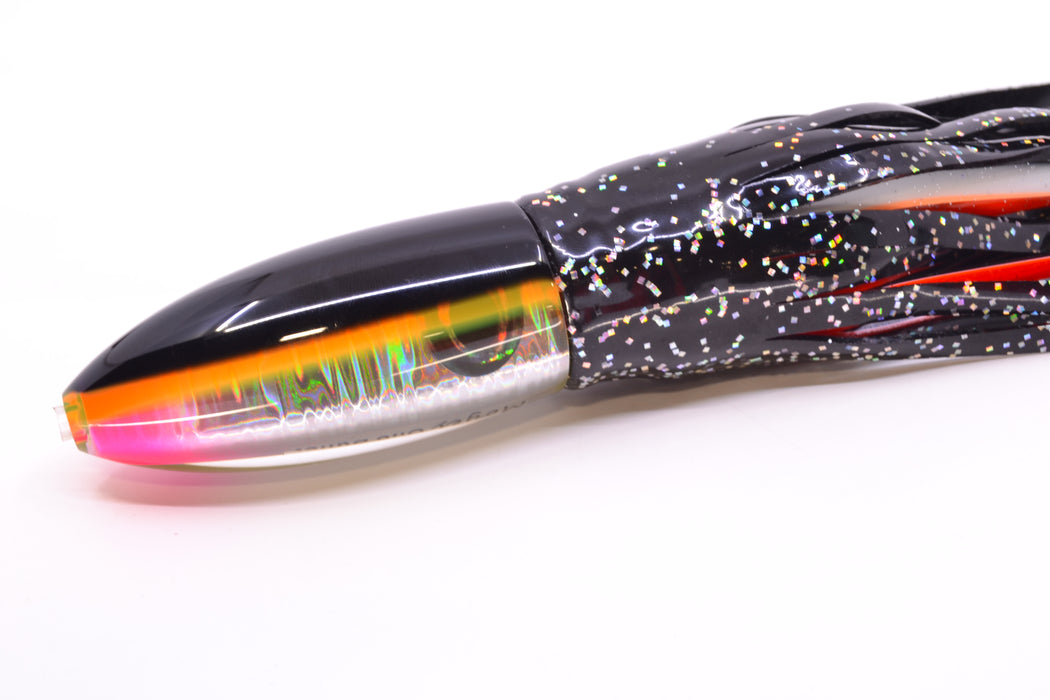Moyes Lures Silver Aurora Black-Orange Back Keeled Medium Ono Bullet 9" 8.7oz Skirted GZE