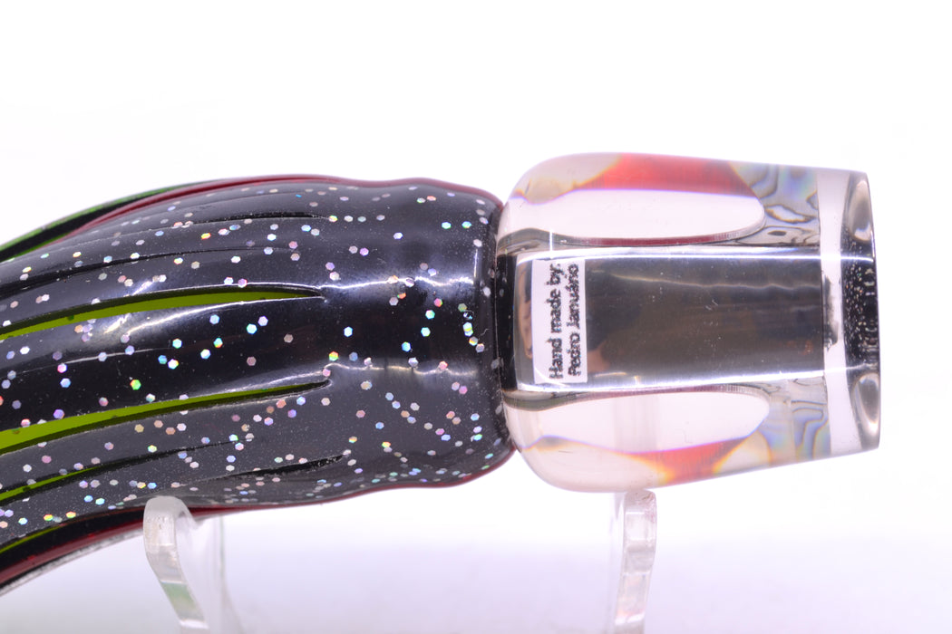 Azores Lures Paua Shell Red Eyes Tuna Feast 9" 3oz Skirted Black/Green-Chartreuse