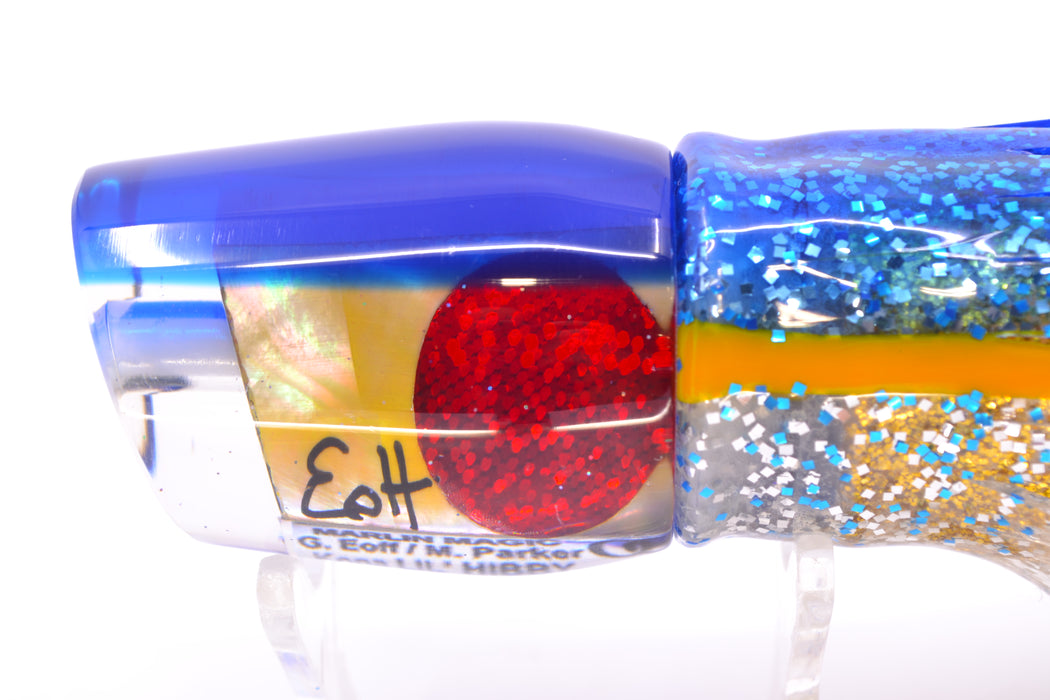 Marlin Magic Golden MOP Blue Back Red Eyes Lil Hibby 10" 7.2oz Skirted Blue-Yellow-Silver