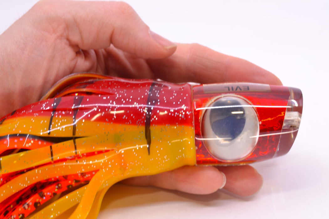 Joe Yee Red Rainbow Doll Eyes "Evil" Apollo 12" 7.6oz Skirted Red-Yellow Near New Pre-Owned