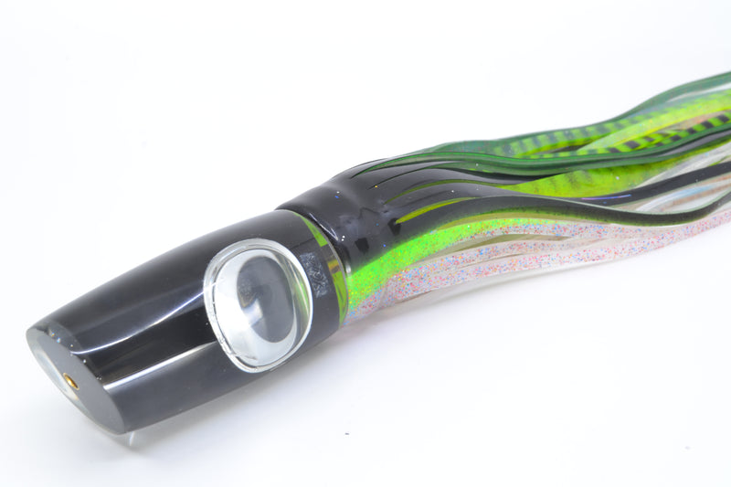 Koya Lures Black Pearl Doll Eyes Medium Kona Plunger 10" 8oz Skirted *CRACKED* GZE