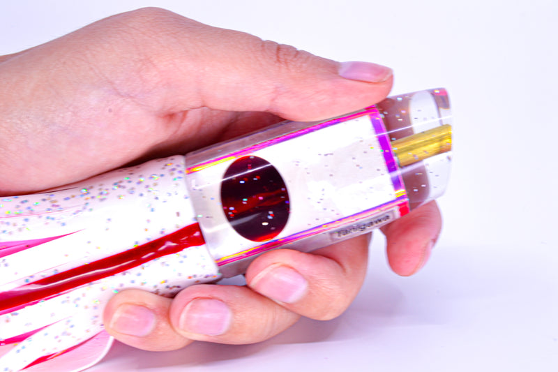 Tanigawa Lures White MOP Pink Rainbow Wrap Plunger 9" 6.4oz Skirted White/Pink