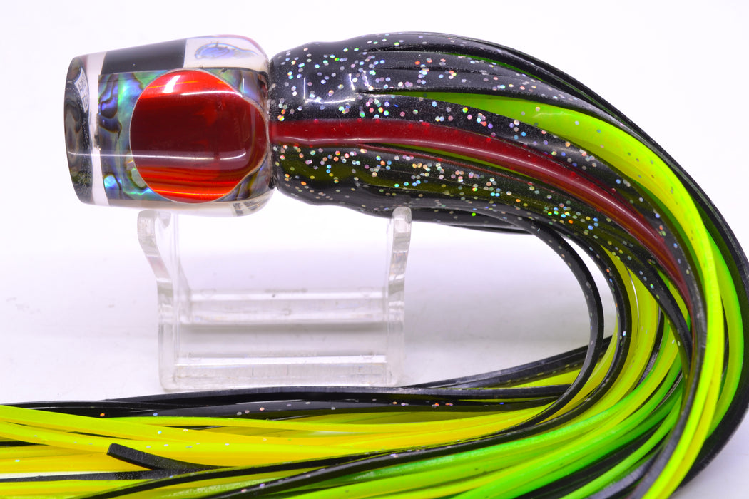 Azores Lures Paua Shell Red Eyes Tuna Feast 9" 3oz Skirted Black/Green-Chartreuse