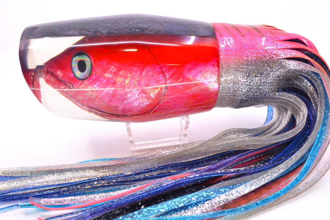 Ali'i Kai Lures Red-Pink Shell Charcoal Back Fish Head Torta Teaser 34oz Skirted