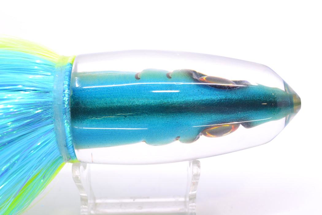 Tsutomu Lures Blue-Silver Fish Head Benchmark Bullet 12" 8oz EZ Flash Ice Blue-Chartreuse-White