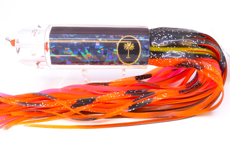 Palmetto Lures Black Rainbow Flake XL Mojo Rising 14" 26oz Skirted Black-Orange & Black Bars