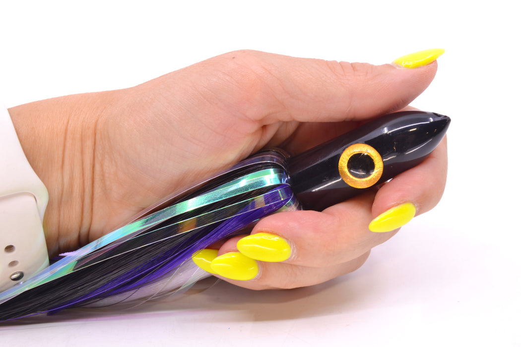 Iland Lures Black-Purple-Crystal Flash Hair Chrome Head "Hawaiian Eye" Ilander 8.5" 2.5oz IL405F-BK/PL/CY
