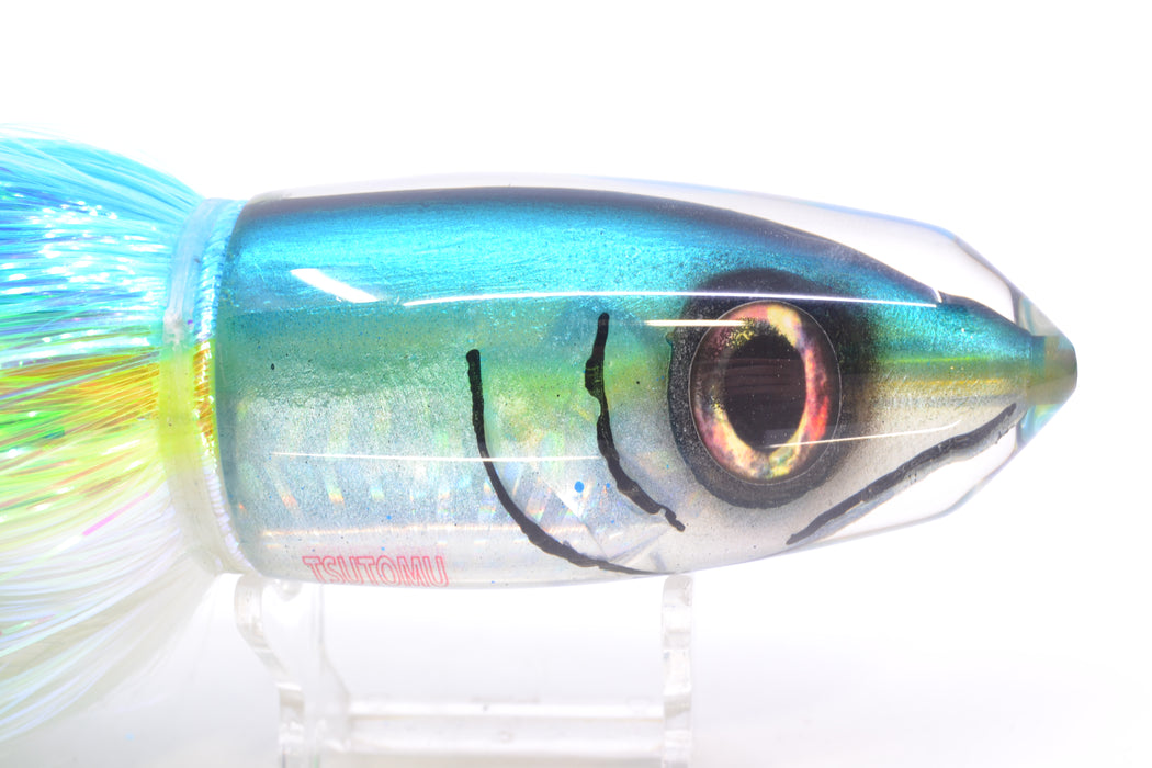 Tsutomu Lures Blue-Silver Fish Head Benchmark Bullet 12" 8oz EZ Flash Ice Blue-Chartreuse-White