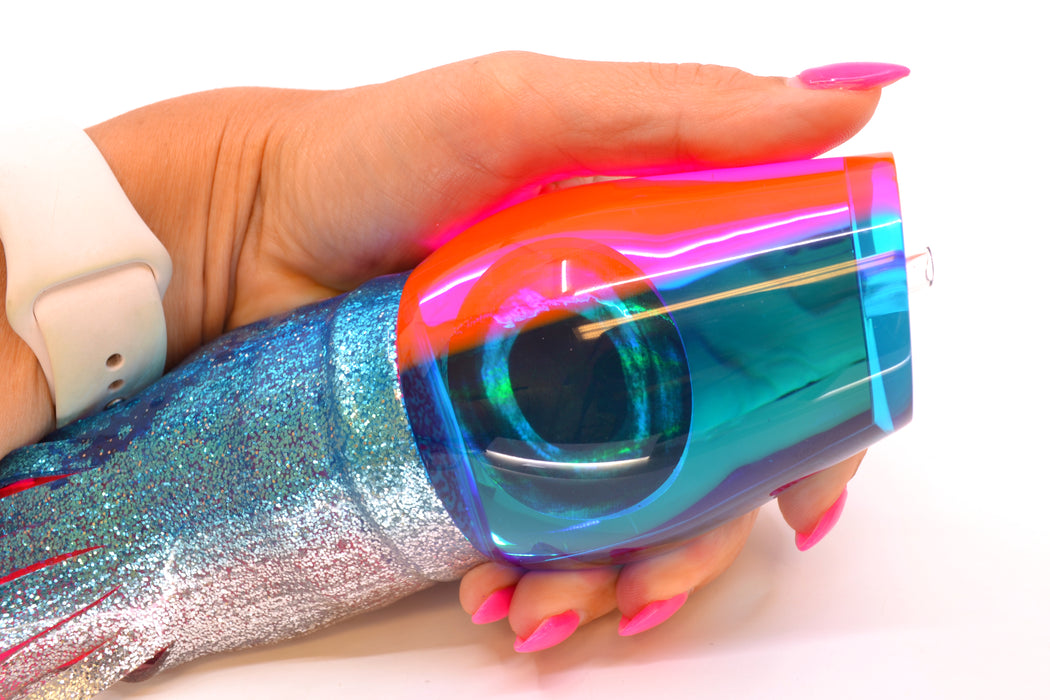 Moyes Lures Ice Blue Mirrored Pink Back Taxi Eyes XL Sumo 16" 20.5oz Skirted Blue-Silver