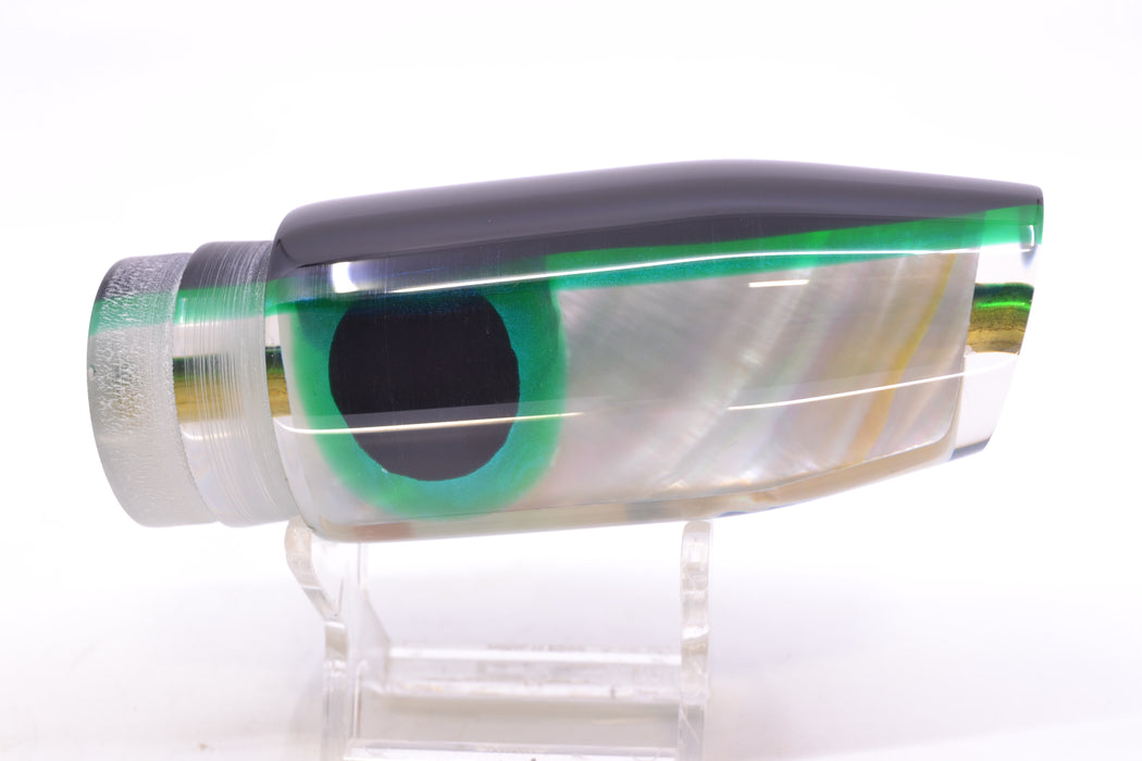 Crampton Baits Real White Ripple MOP Black-Green Back Black-Green Eyes Plunger 12" 6oz